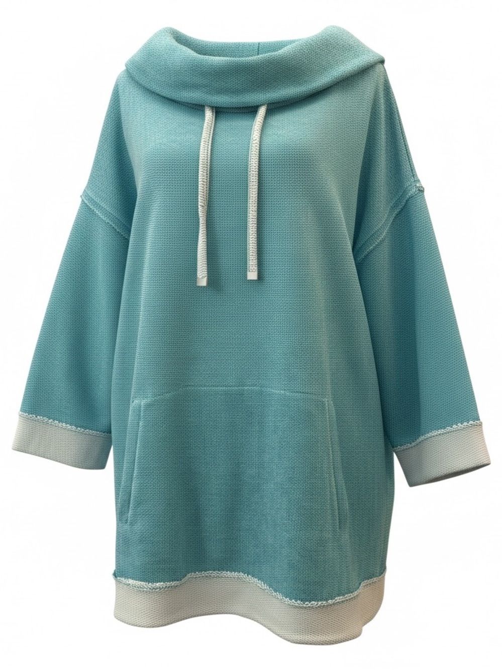 Soft Surroundings Aqua/White Boho Tunic with Drawstring Cowl Neck Size XL